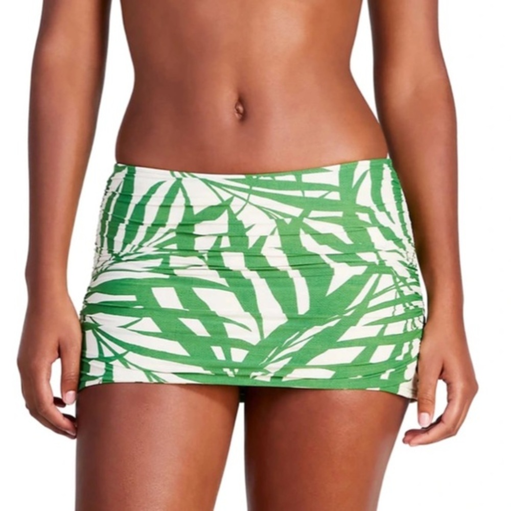 Kate Spade NWT‎ swim bitter greens tropical palm leaf printed skirted bottoms M